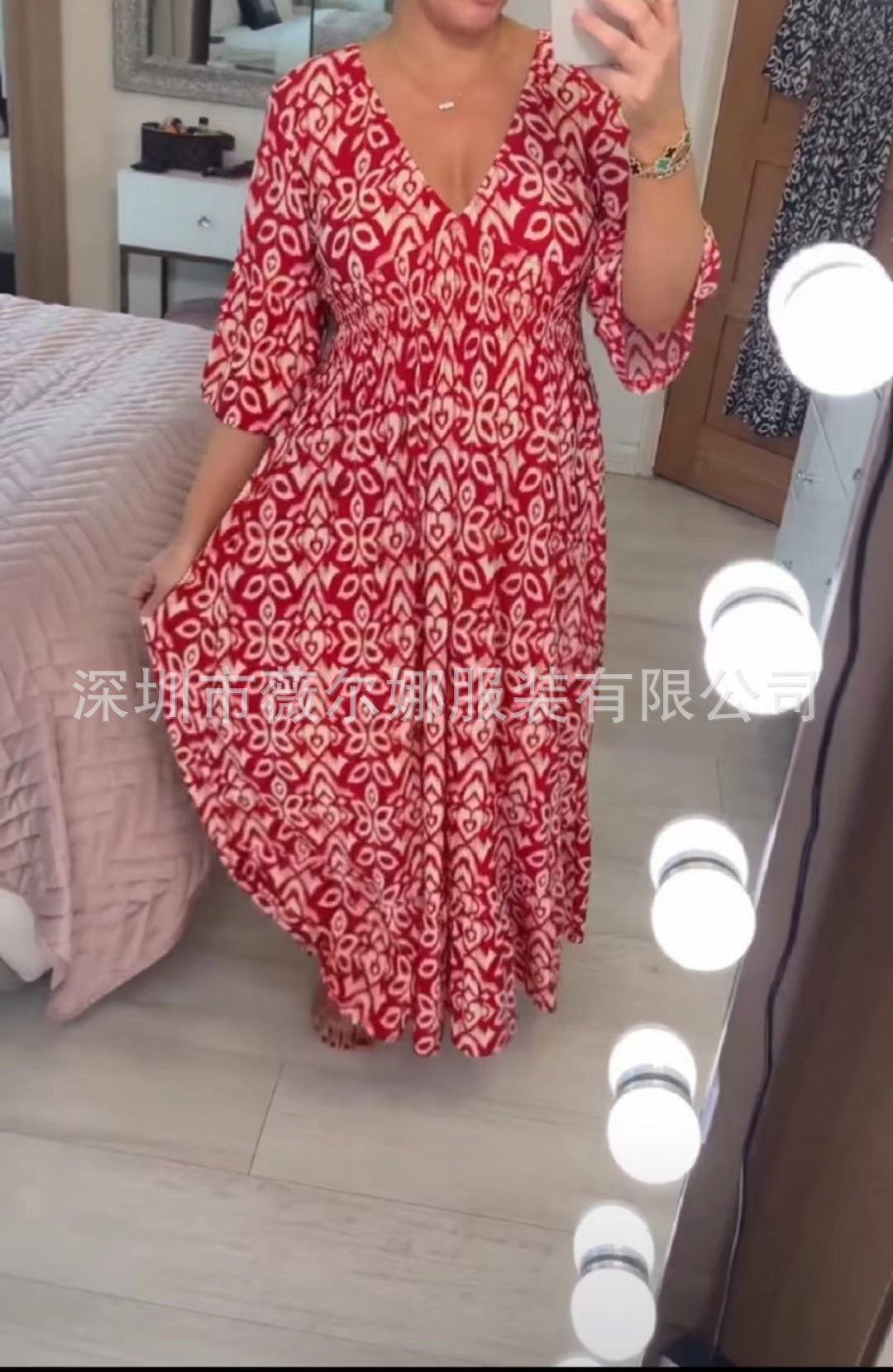 chiffon dress Plus Size midi dresses Super Fairy V Collar Floral Dress Seaside Holiday Beach Skirt Loose Long Skirt in Stock