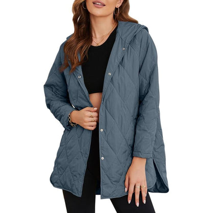Jacket for Women Casual Fall Hooded Puffer Long Sleeve Button Oversized Lightweight Basic Winter Black Outerwear Comfort Coat Tops 2025 Womenswear Outfits
