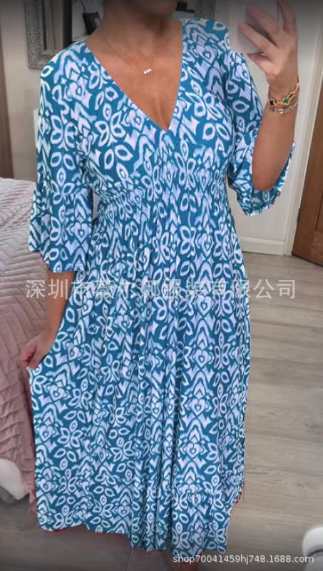 chiffon dress Plus Size midi dresses Super Fairy V Collar Floral Dress Seaside Holiday Beach Skirt Loose Long Skirt in Stock