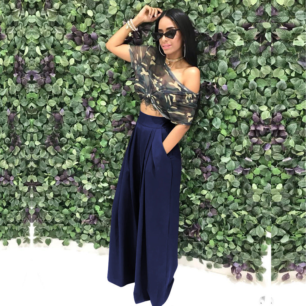 Women's Plain Plicated Pocket Wide Leg Pants, Casual Comfy High Waist Trousers for Summer, Ladies Bottoms for Daily Wear - Seldom Seen Styles