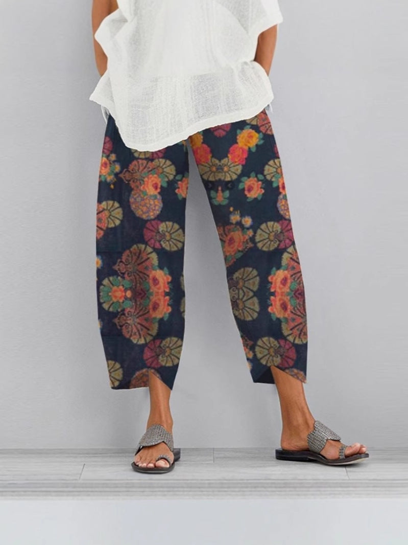 Cotton Linen Casual Summer Capri Pants Printed Cropped Comfy Baggy Trousers with Pockets Palazzo Lounge Pants - Seldom Seen Styles