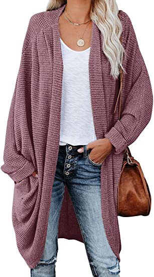 11Color Amazon Women's Cardigan Long Sleeve Cardigan Jacket Large Sweater Loose Bohemian Style Pocket Coat