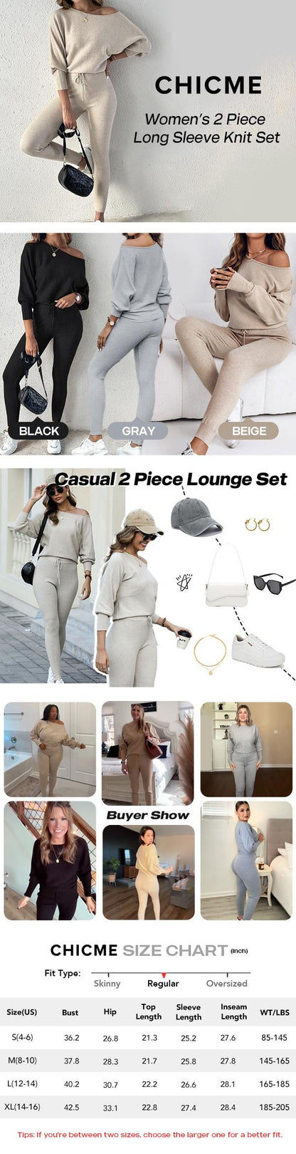 2025 FW ChicMe Women's 2 Piece Lounge Outfit Long Sleeve Pullover Tops Drawstring High Waisted Pants Set Tracksuit Round Neck Pre-Fall Sweatpants Sets