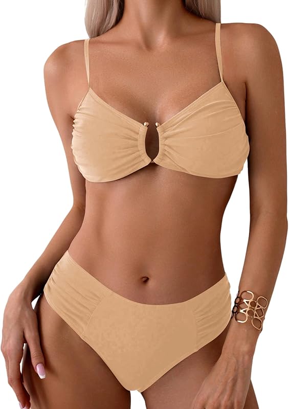 Women's Two Piece Bikini Set Ring Linked Ruched Underwire Bikini Bathing Suit Swimwear Set Swimming Suit - Seldom Seen Styles