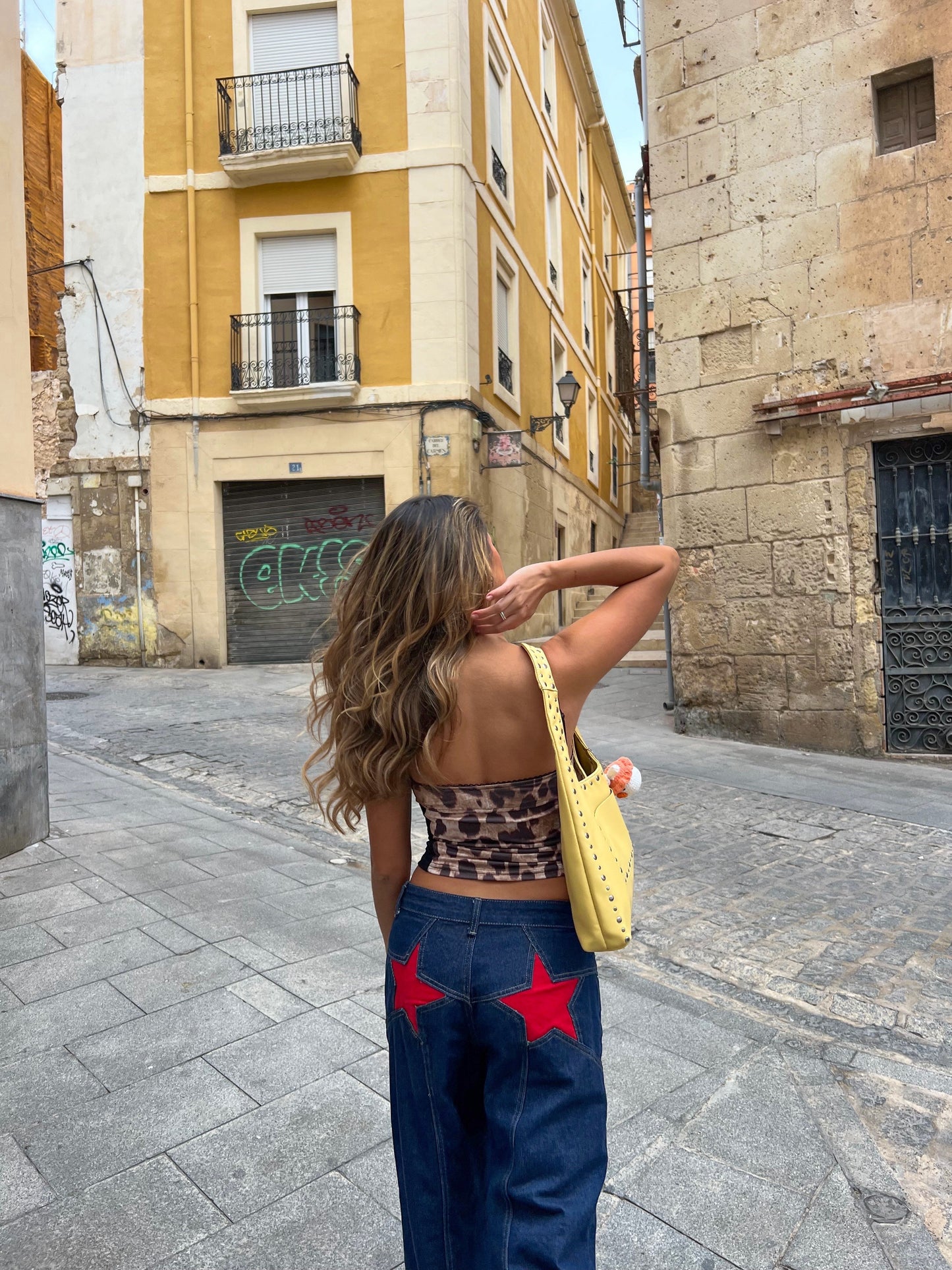 Star jeans with red stars - dark denim