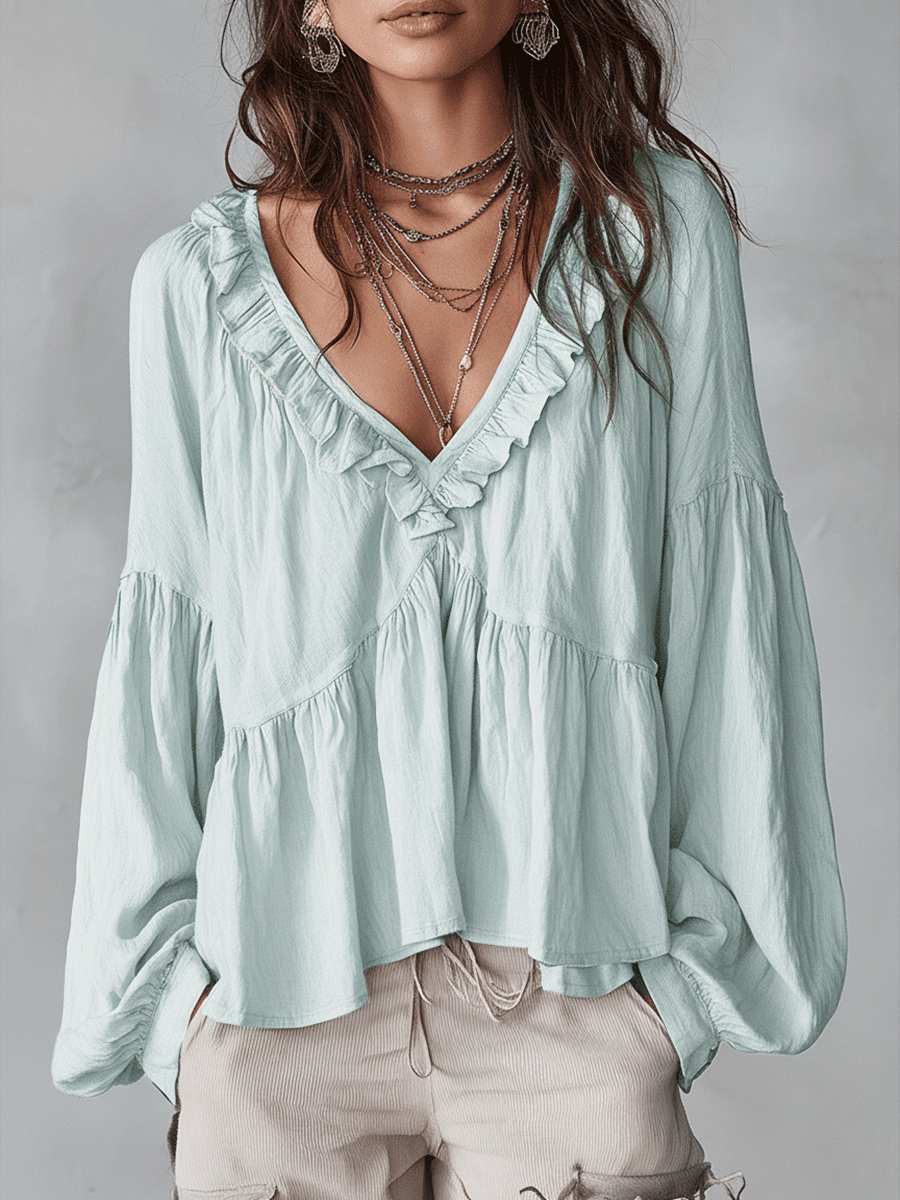 Airy Vintage-Inspired Ruffle Soft Ruffle Bohemian Blouse - Seldom Seen Styles