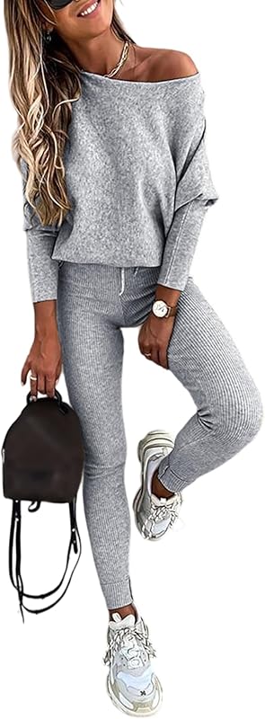 2 Piece Lounge Outfit 2025 Long Sleeve Knit Pullover Tops Drawstring Pants Set Tracksuit Sweatsuit - Seldom Seen Styles