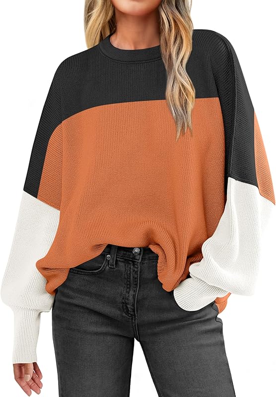 ANRABESS Women Crewneck Batwing Long Sleeve 2024 Fall Oversized Side Slit Ribbed Knit Pullover Sweaters Top Cozy Outfits