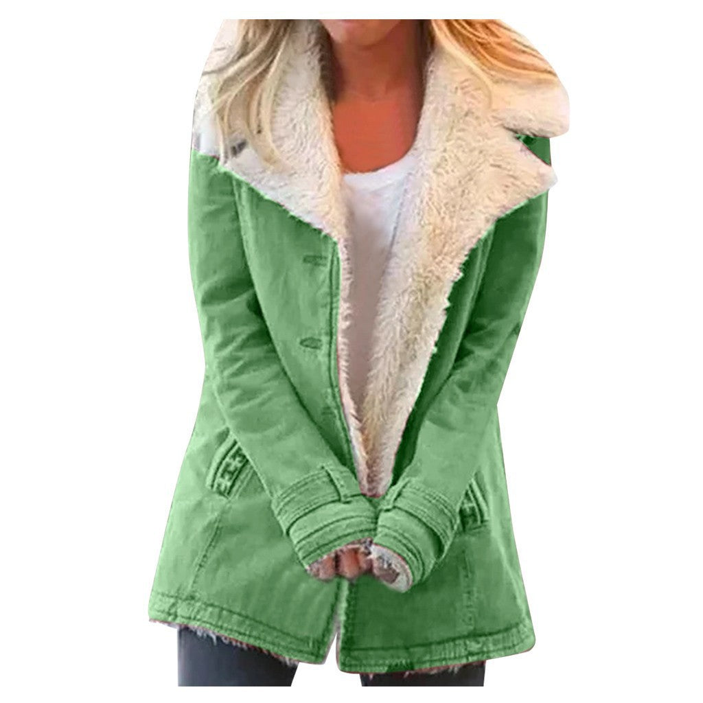 Womens Winter Warm Jackets Long Sleeve Stand Collar Wool Liner Sherpa Fleece Coats Thicker Outerwear with Pockets - Seldom Seen Styles