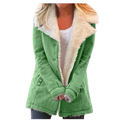Womens Winter Warm Jackets Long Sleeve Stand Collar Wool Liner Sherpa Fleece Coats Thicker Outerwear with Pockets