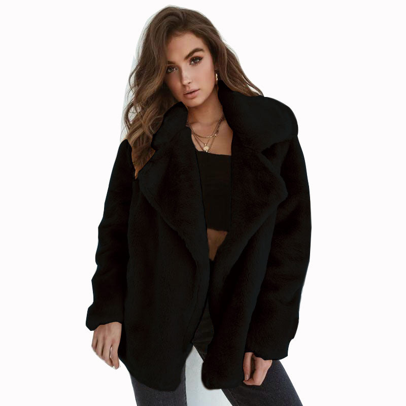 European and American Fashion Autumn and Winter WISH Coat Sexy Plush Lapel Slim Coat