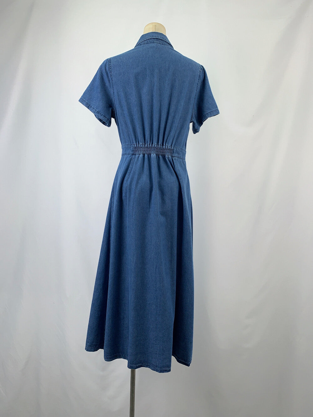 Women's Blue Denim Short Sleeve Shirt Dress with Belt Front Slit Midi Length Plus Size M L XL XXL 3XL 4XL - Seldom Seen Styles