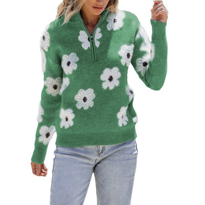 Hot Sale Autumn New Drop Shoulder Sweater Female  Fashion All-Match Flower Printed Long-Sleeved Top