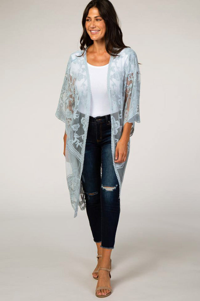Hollow Out Lace Kimono Cover Up - Seldom Seen Styles
