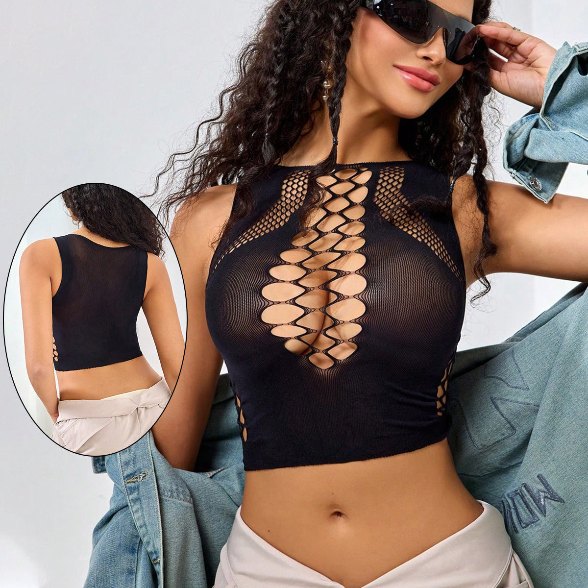 Sexy Dessous Sexy einteiliges Mesh Top Heißer verkauf Farbverlauf Aushöhlen Sehen-durch Leidenschaft