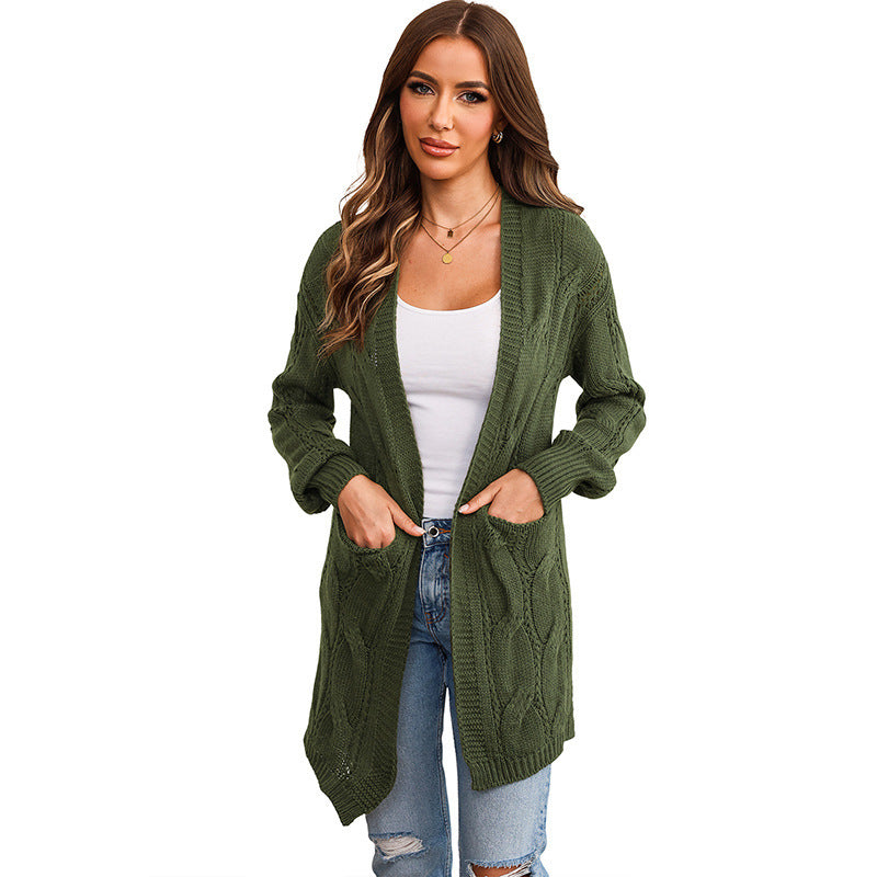 Shiying Autumn and Winter New Solid Color Coat for Women Europe and America Cross Border Women's Clothing Hot Sale Street Casual Style Mid-Length Cardigan for Women