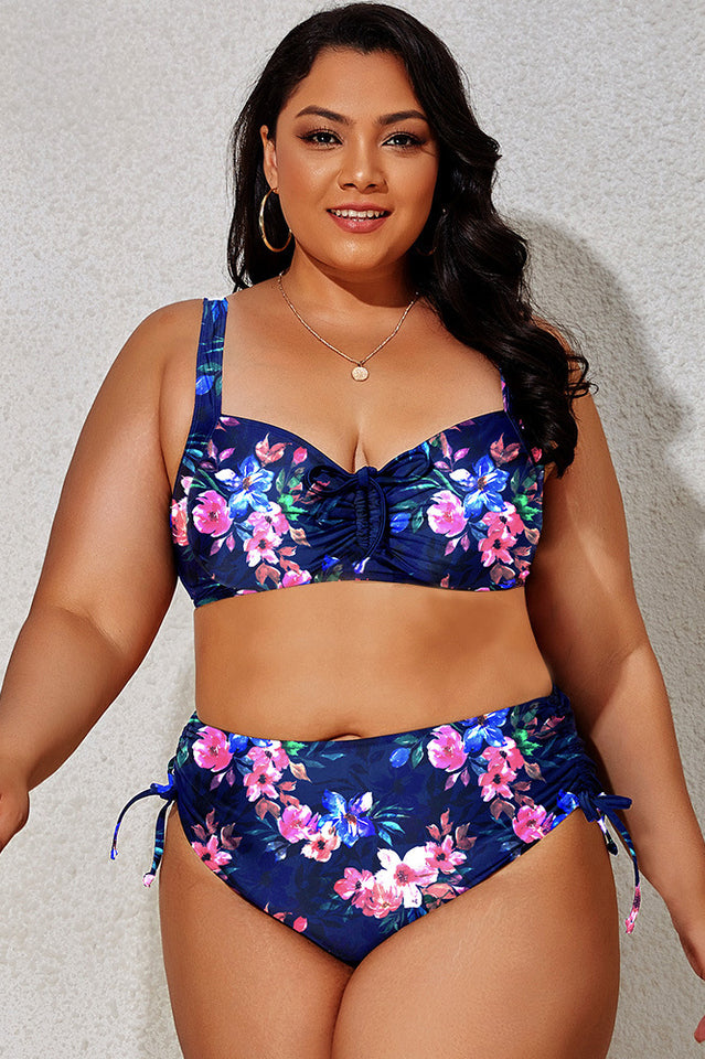 (L-4XL) Floral Adjustable Side Bikini Set - Seldom Seen Styles