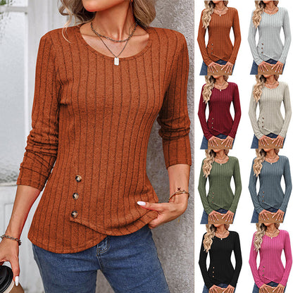 Sweaters for Women Fashion Long Sleeve Tops Button Pullover Crew Neck Casual Loose Slit Sweatshirt