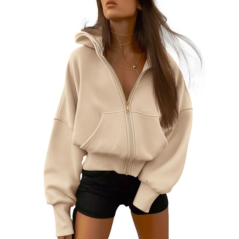 Women's Gold Zipper Hoodie Long Sleeve Fleece Y2K Style Casual Sweatshirt with Pockets for Fall Winter Clothes - Seldom Seen Styles