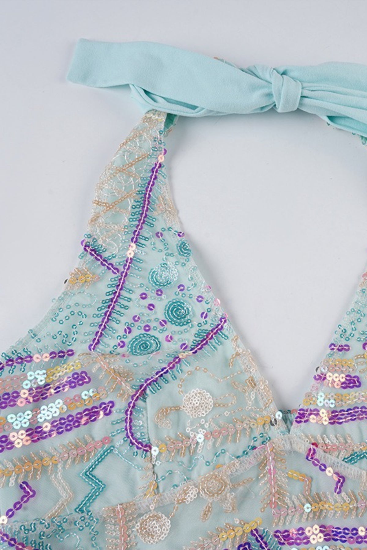 Sequin V Neck Tie Back Halter Top - Seldom Seen Styles