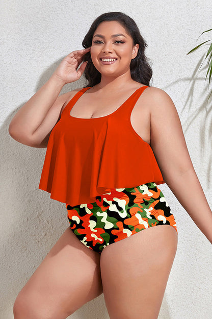 (L-4XL) Floral High Waist Bikini Set