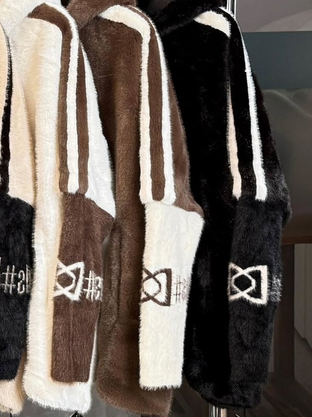 Women Plush Hooded Vertical Stripe Printed Casual Coat - Seldom Seen Styles