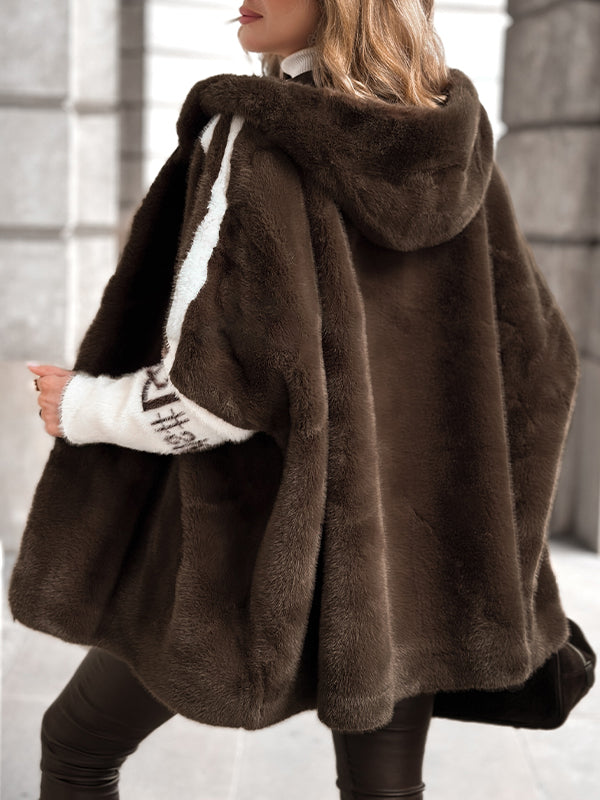 Women Plush Hooded Vertical Stripe Printed Casual Coat - Seldom Seen Styles