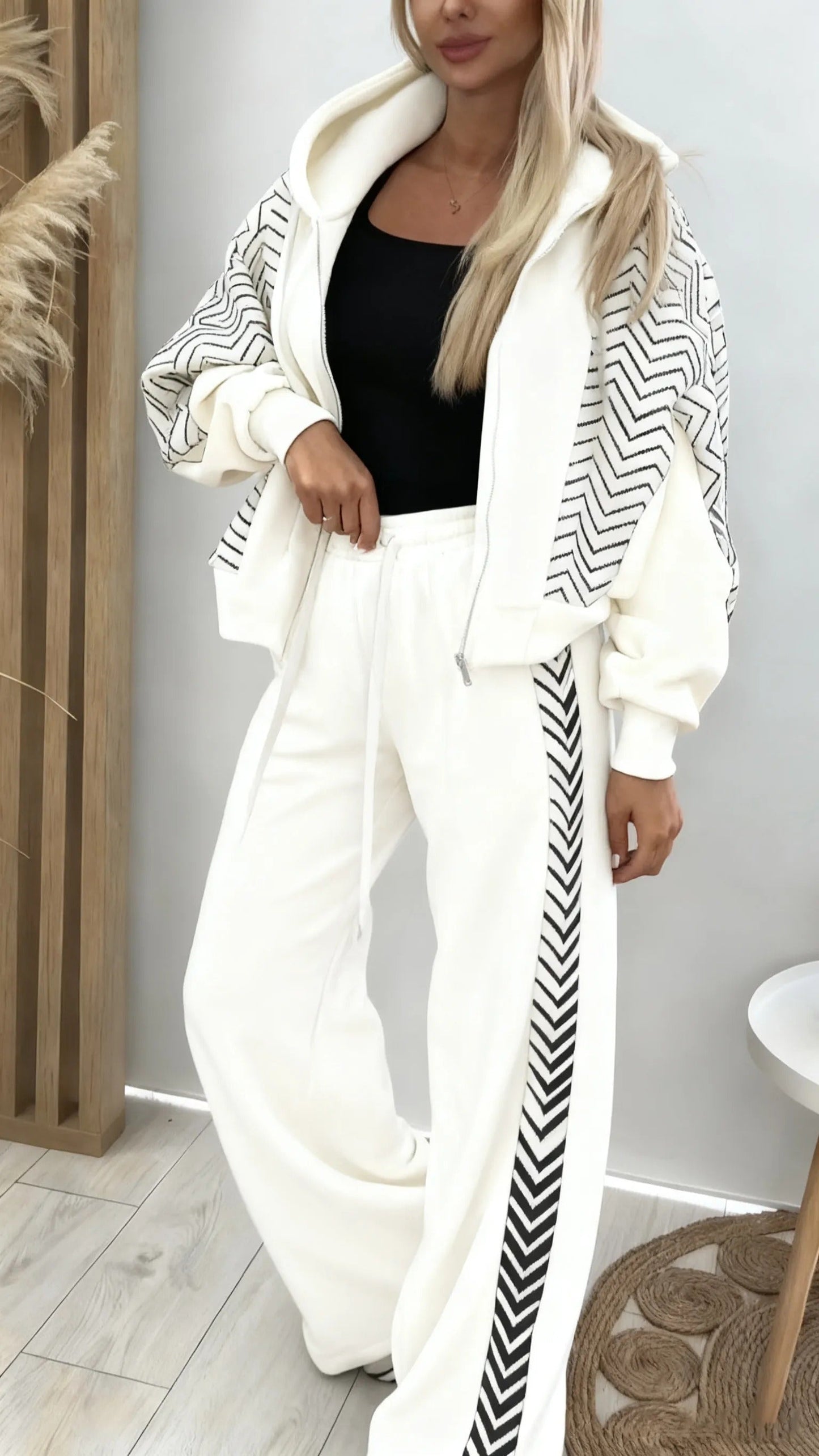 Women Hooded Spliced Jacket + Pants Casual Set - Seldom Seen Styles