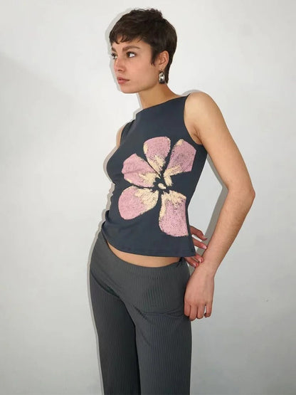Women's Floral Graphic Tank Top Sleeveless Y2K Fitted Summer Top