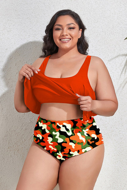 (L-4XL) Floral High Waist Bikini Set