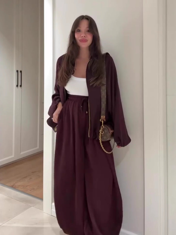 Women's 2 Piece Outfits Oversized Fleece Sweatsuit Zip Up Long Sleeve Sweatshirt with Wide Leg Sweatpants - Seldom Seen Styles