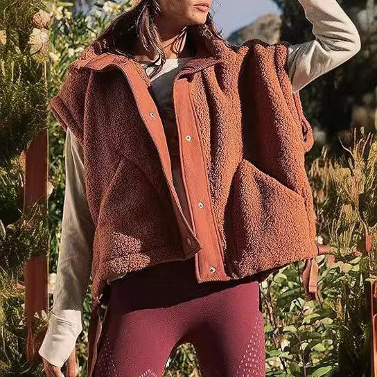 Women’s Warm Sherpa Fleece Vest Casual Cozy Sleeveless Button Down Sherpa Jacket Outerwear with Pockets - Seldom Seen Styles