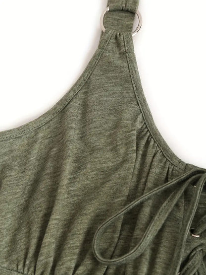 Women's Plain Lace Up Tie Front Tank Dress, Casual Fitted Sleeveless O-ring A Line Dress for Summer, Dresses for Women, Ladies Clothes for Everyday Daily Wear, Womenswear, Vacation Dresses