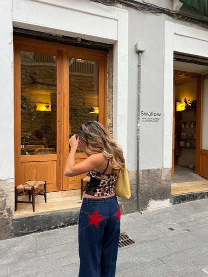 Star jeans with red stars - dark denim