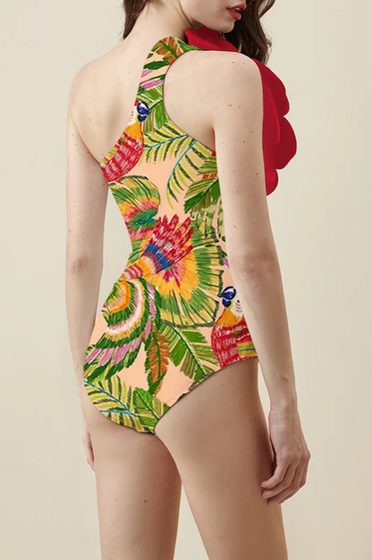 Ensemble maillot de bain une pièce et jupe 3D fleur
