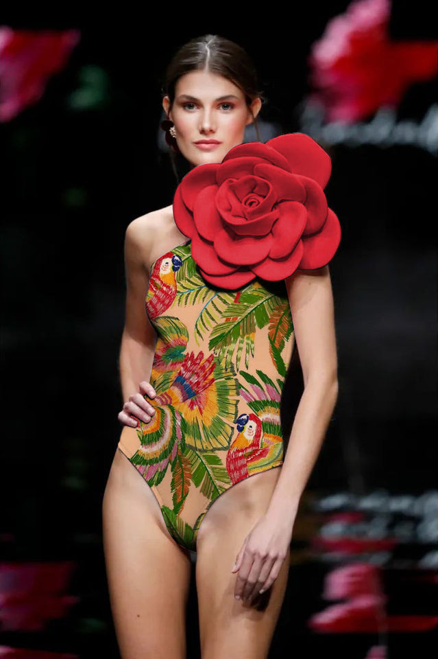 3D Flower One Piece Swimsuit & Skirt Set - Seldom Seen Styles