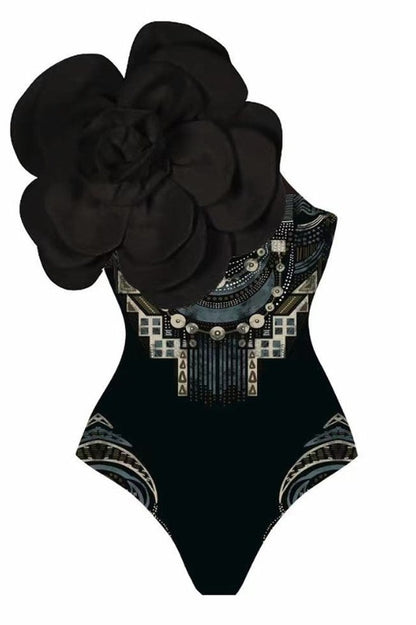 Ensemble maillot de bain une pièce et jupe 3D fleur