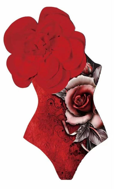 Ensemble maillot de bain une pièce et jupe 3D fleur