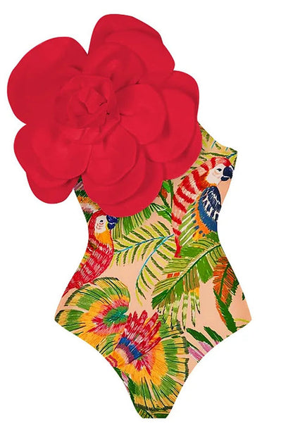 Ensemble maillot de bain une pièce et jupe 3D fleur