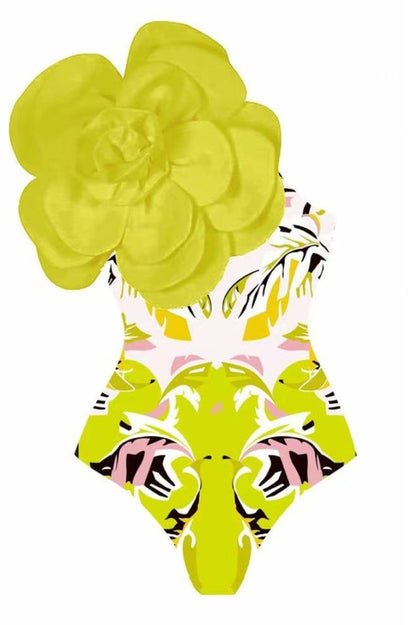 Ensemble maillot de bain une pièce et jupe 3D fleur