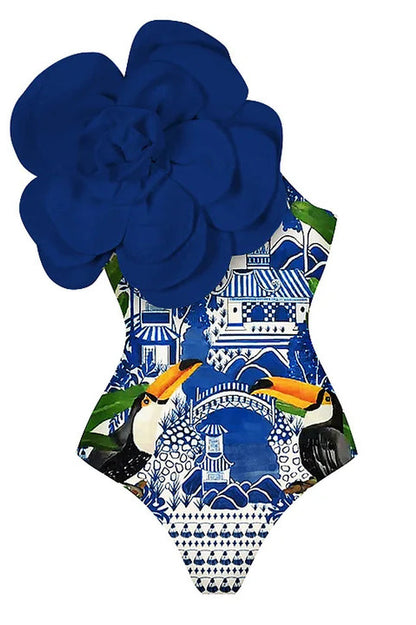 Ensemble maillot de bain une pièce et jupe 3D fleur