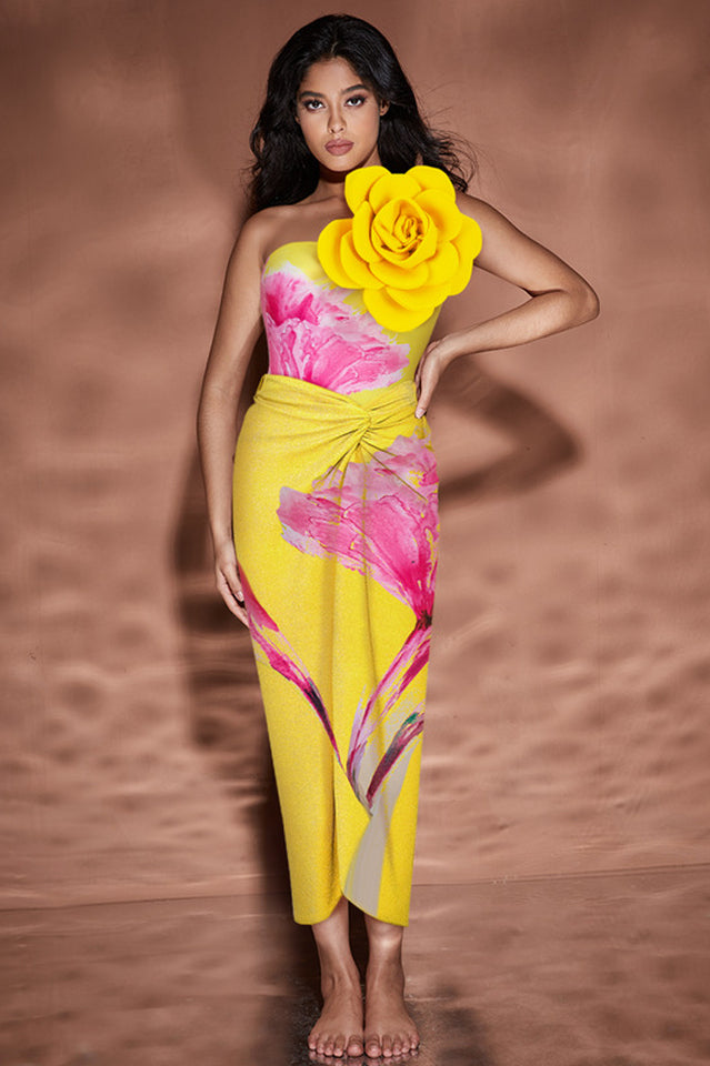 3D Flower One Shoulder Swimsuit & Skirt Set - Seldom Seen Styles