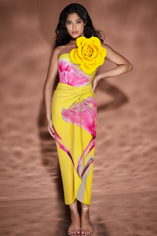 3D Flower One Shoulder Swimsuit & Skirt Set - Seldom Seen Styles
