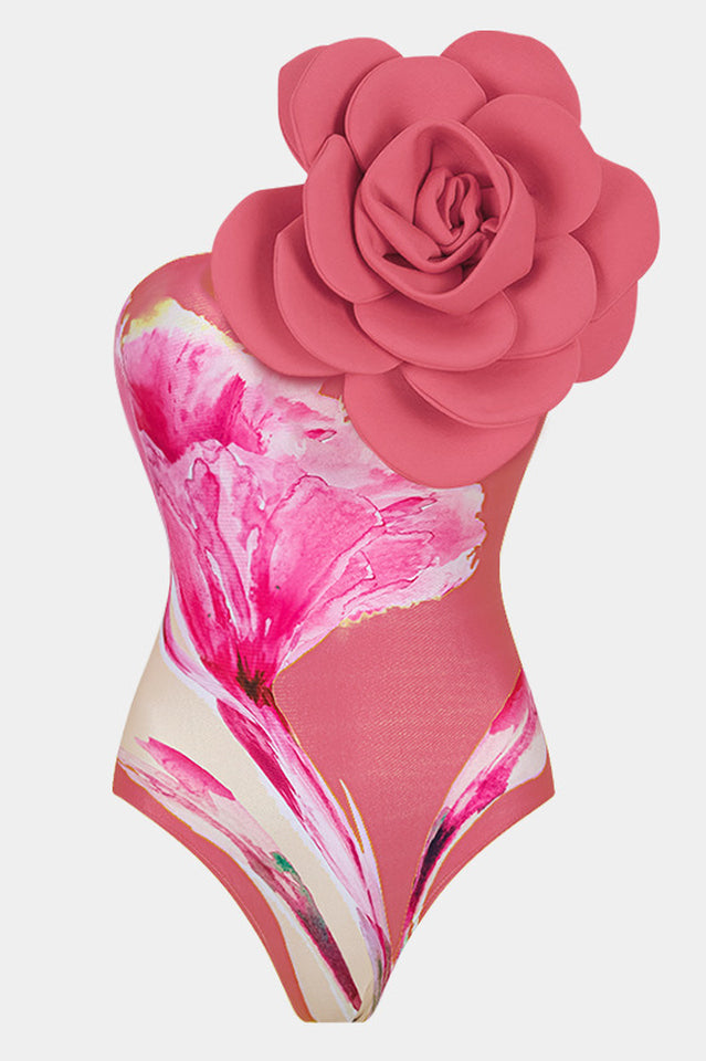 3D Flower One Shoulder Swimsuit & Skirt Set - Seldom Seen Styles