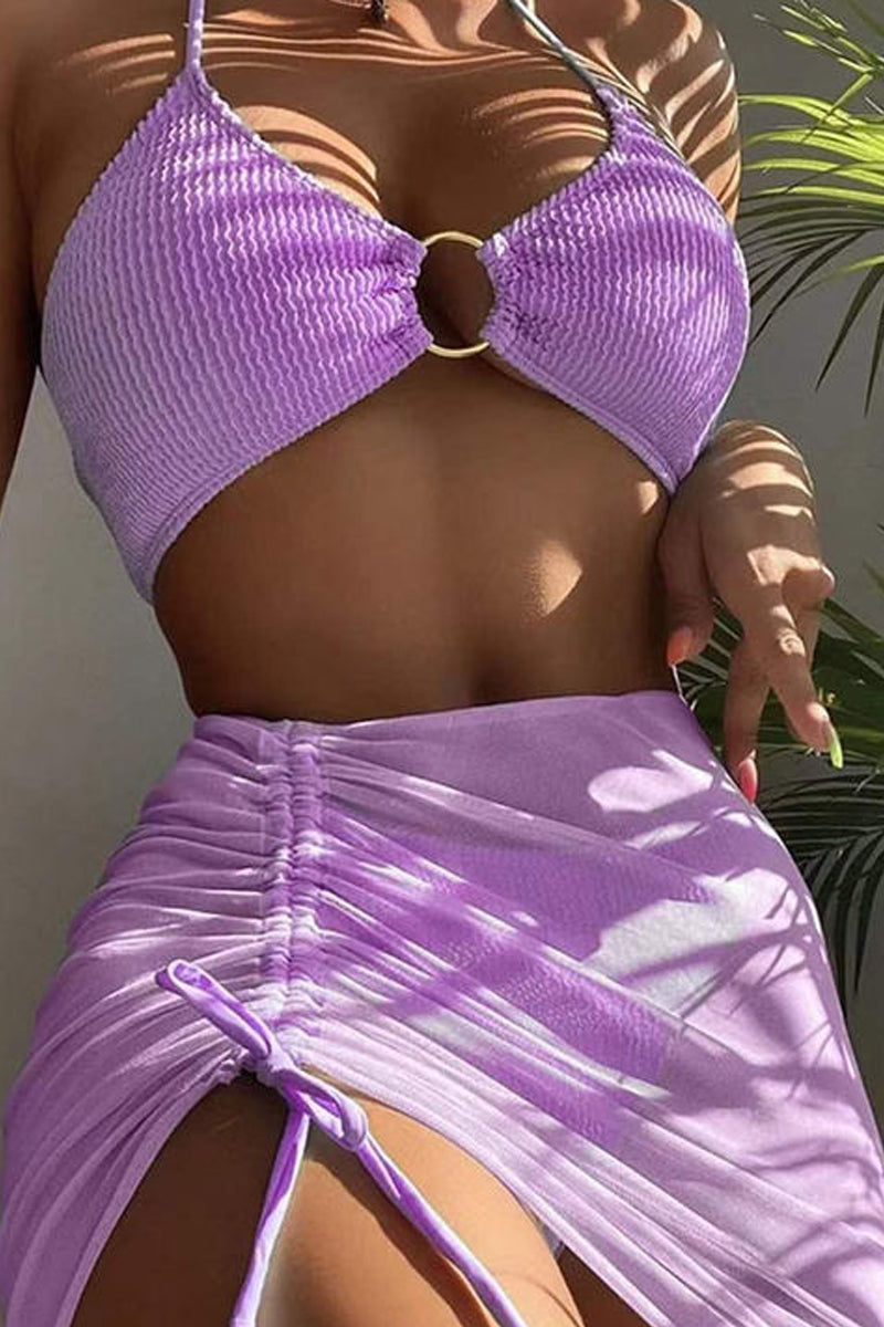 3Pcs Solid Halter Swimsuit - Seldom Seen Styles