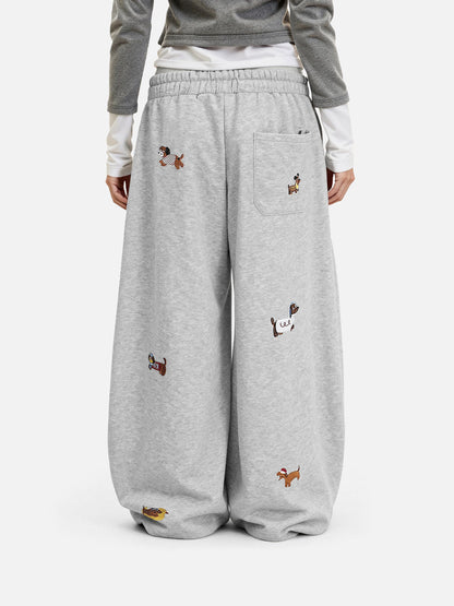 Embroidery Puppy Baggy Barrel Sweatpants
