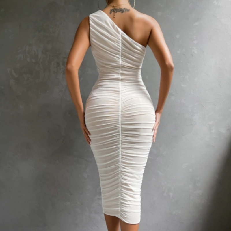 Double Layer Ruched Mesh Midi Dress - Seldom Seen Styles