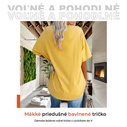 Women's Loose Fit V-Neck T-Shirt Short Sleeve Casual Summer Tops Solid Color Lightweight Breathable Cotton Blend Tee Shirt for Women