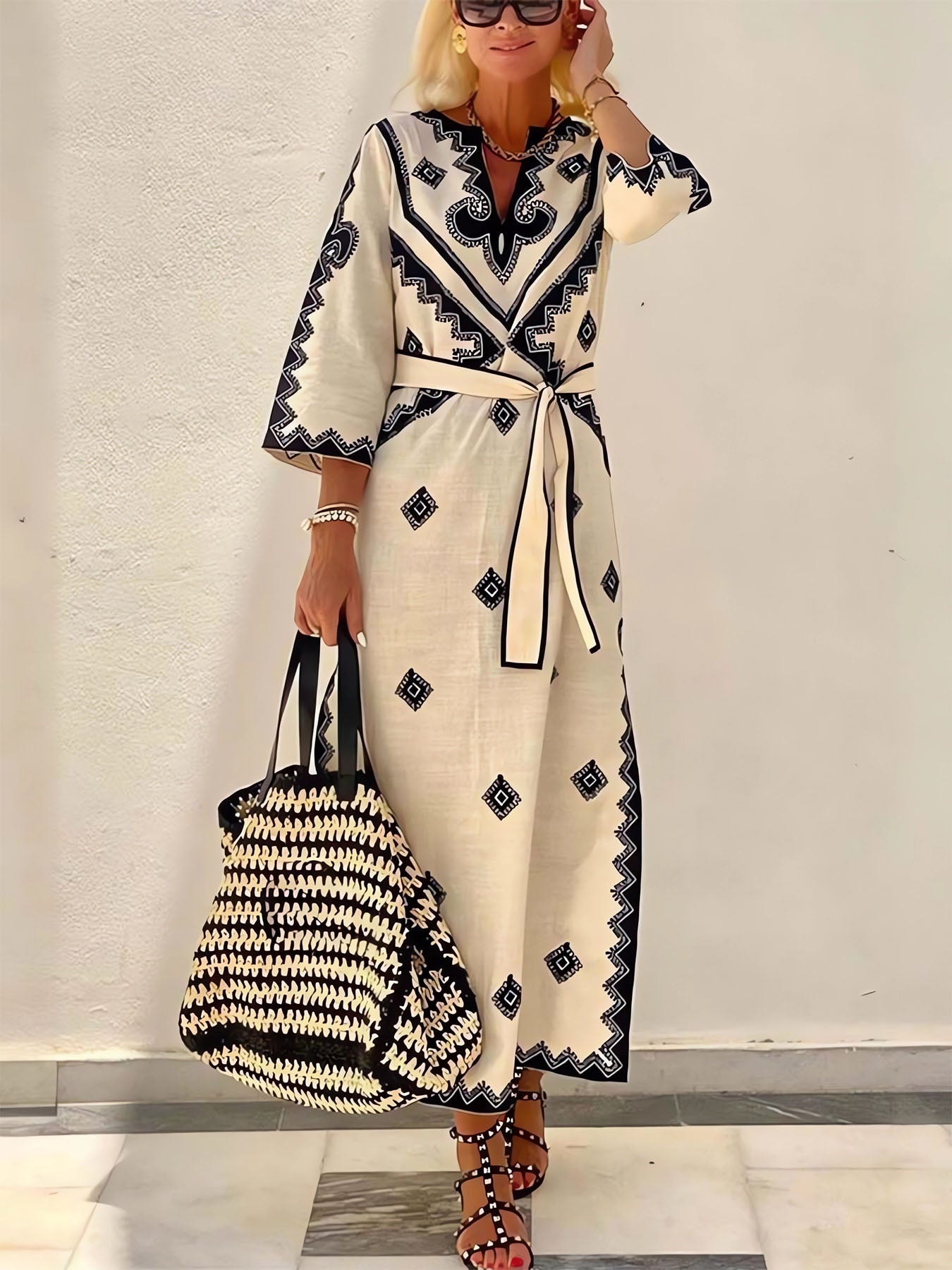 V-Neck Belt Dress - Seldom Seen Styles