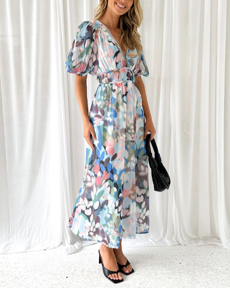 Women's Elegant Floral Maxi Dress - Boho Long Flowy Summer Dress with V-Neck, Lonesleeve Beach Wedding Guest Sundress for Women - Seldom Seen Styles